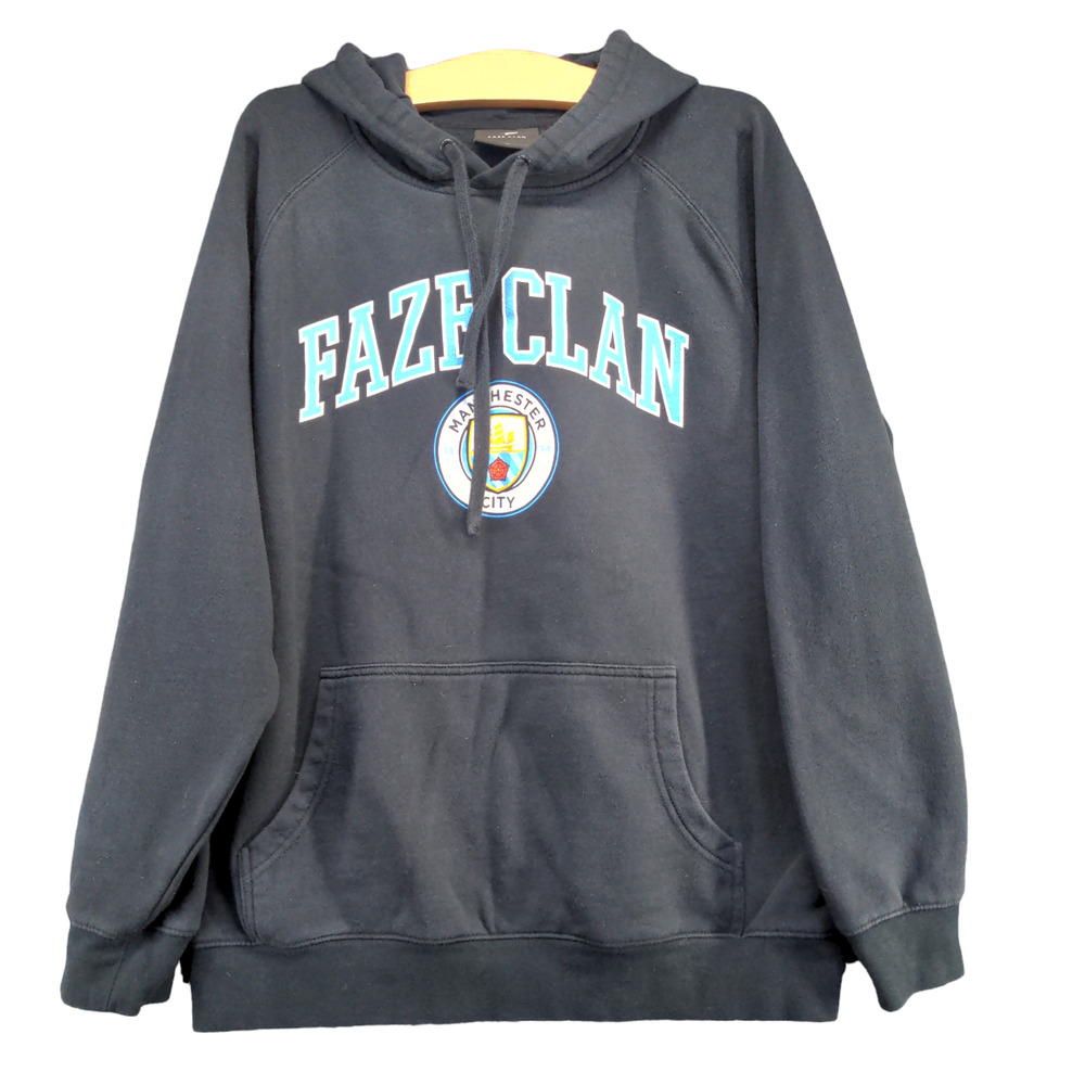 Faze Clan Manchester City Men's Spell Out Pullover Graphic Hoodie Black Large